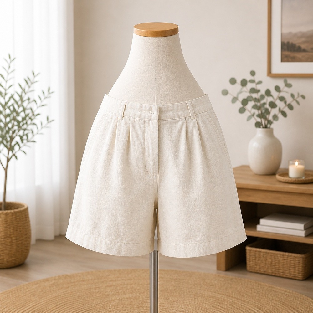 Topshop Cream High‎ Waisted Linen Blend Pleated Shorts White US 2 UK 6